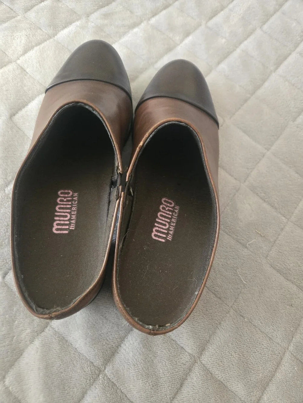 Munro Brown Leather Slip-On Loafers with Black Cap Toe